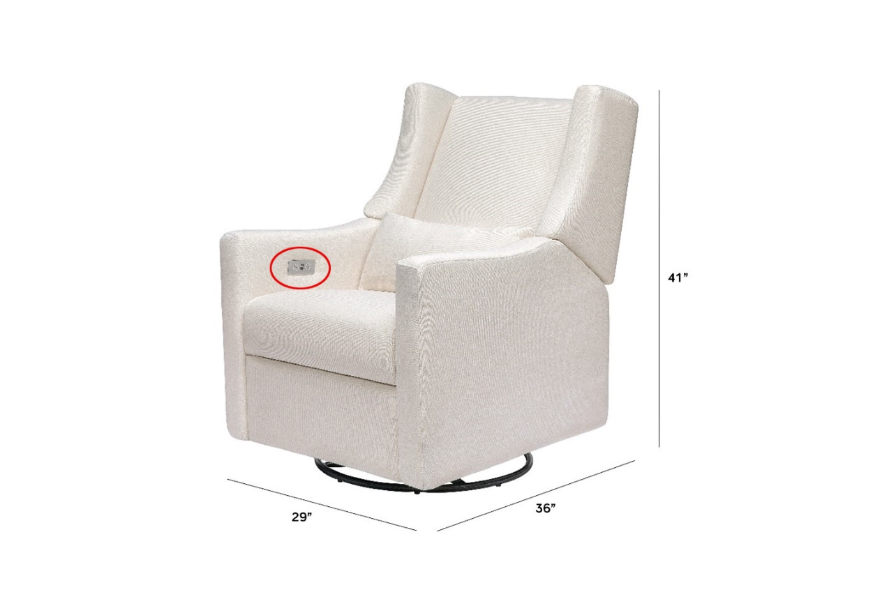 Recalled Kiwi Electronic Recliner and Swivel Glider with USB port module shown in chair arm (Performance Cream Eco-Weave)