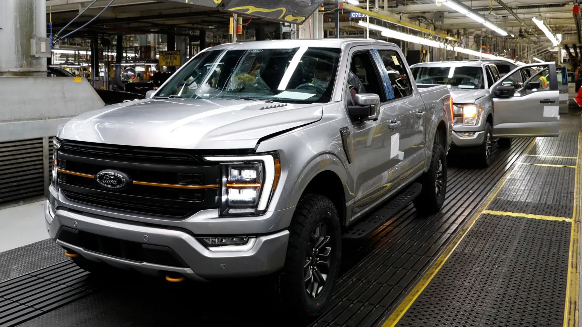 Ford F-150s on assembly line