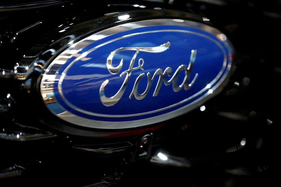 A close up of the Ford logo emblem