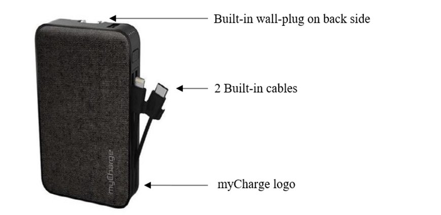 Recalled myCharge POWER HUB All-In-One 10,000mAh portable charger, models AO10FK-A, AO10FK-B, and AO10FK-C