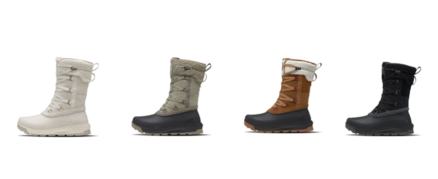 Recalled North Face Women’s Shellista V Mid Waterproof Boots in white, gray, tan and black